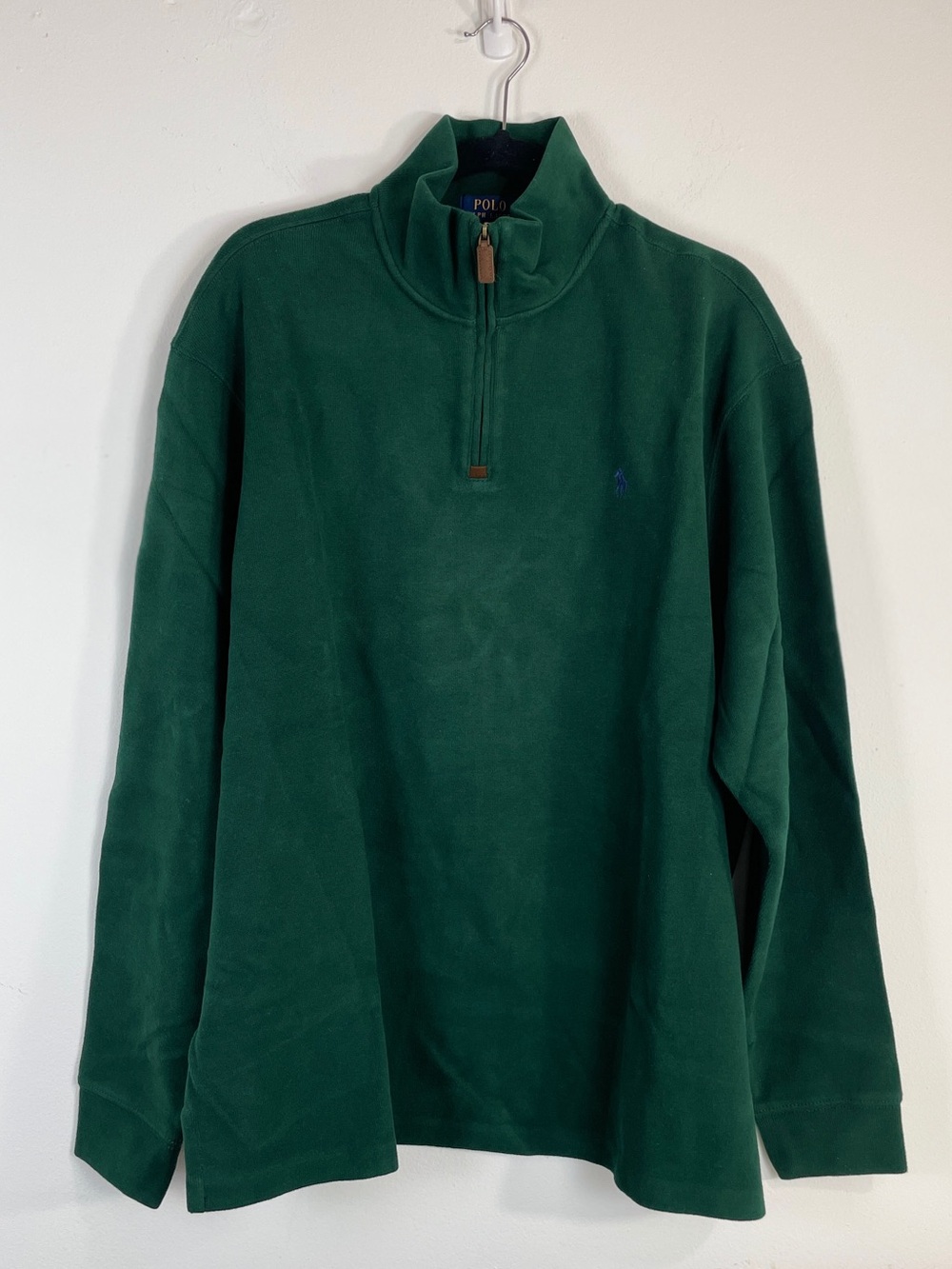 Polo Ralph Lauren 1/4 Zip Long Sleeve Green Pullover Navy Blue Pony  Size XXL